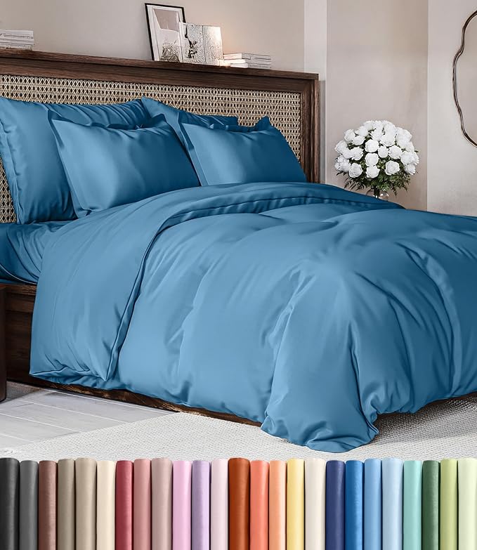 Duvet Cover Cal King Size - 3 Piece with Zipper Closure - Denim Blue | Extra Soft, Breathable, Cal King Duvet Cover 104" x 98" with 2 Pillow Shams, Zipper Closures & Ties, Women, Men, Kids & Teens