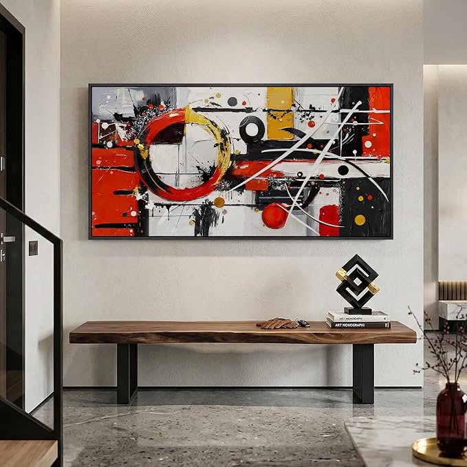 Large Framed Black White Gold Abstract Wall Art for Living Room, 60x30 In | Red and black modern pictures, Canvas prints, Solid wood frame, Artwork for walls, Wall decor for bedroom office entryway