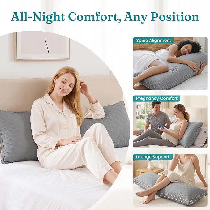 Oubonun Full Body Pillow for Side Sleeper, Adjustable Firm Long Bed Pillow | Extra Fill Plush Support - Large Quilted Loft Insert for Pregnancy Contour, Breathable Sweat-Absorbing Skin-Friendly Cushion