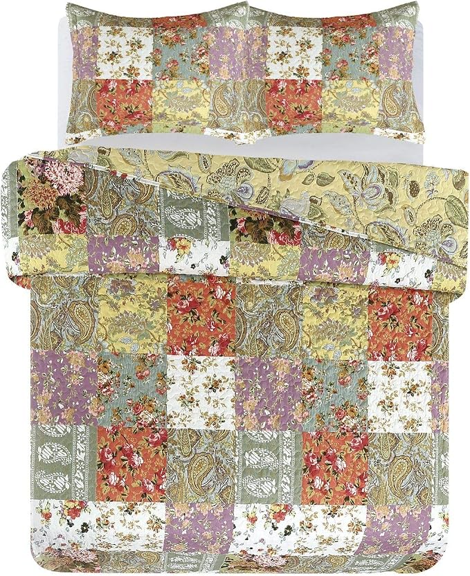 Legacy Decor 3 PCS Paisley Reversible All Season Bedspread Quilt Coverlet Oversize Queen Size