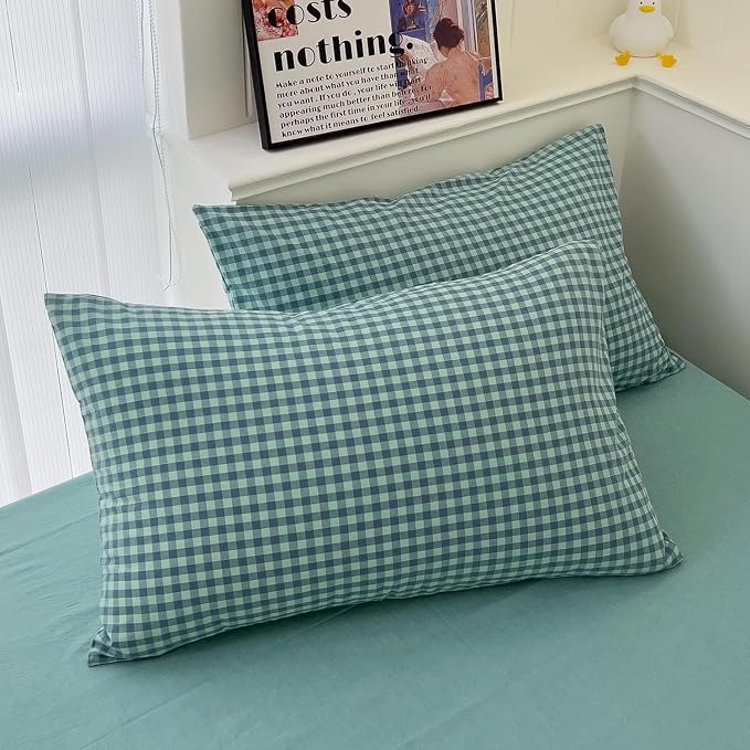 LifeTB Twin XL Comforter Set Green Gingham Comforter for Men Boys Geometric Plaid Comforter Set Fluffy Soft Plaid Gingham Bedding Set Green Blue Grid Checkered Pattern Comforter with 2 Pillowcases