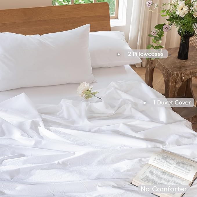 MooMee Duvet Cover Set 100% Washed Cotton Linen Like Queen | Relaxed Linen-like Texture. Soft, Breathable & Long-lasting Comfort. Lightweight. Hidden Zipper with 8 Interior Corner Ties
