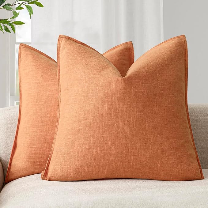 Foindtower Linen Solid Decorative Throw Pillow Covers 20x20 Dusty Orange | Pack of 2 Boho Farmhouse Pillowcase,Accent Neutral Cushion Covers,Morden Home Decor for Chair Couch Sofa Bedroom Living Room
