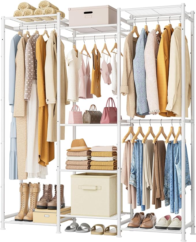 HOMIDEC Wardrobe Closet, 4 Hanging Spaces Portable Clothes Rack | Free Standing Closet Organizer and Storage System with Hanging Rods,Clothing Rack Suitable for Cloakroom,Bedroom,etc.White