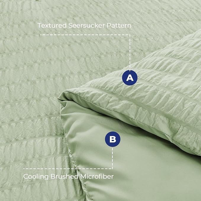 HYMOKEGE Light Green Full Size Comforter Sets Seersucker 7 Pieces, All Season Luxury Bed in a Bag for Bedroom, Bedding Set with Comforters, Sheets, Pillowcases & Shams
