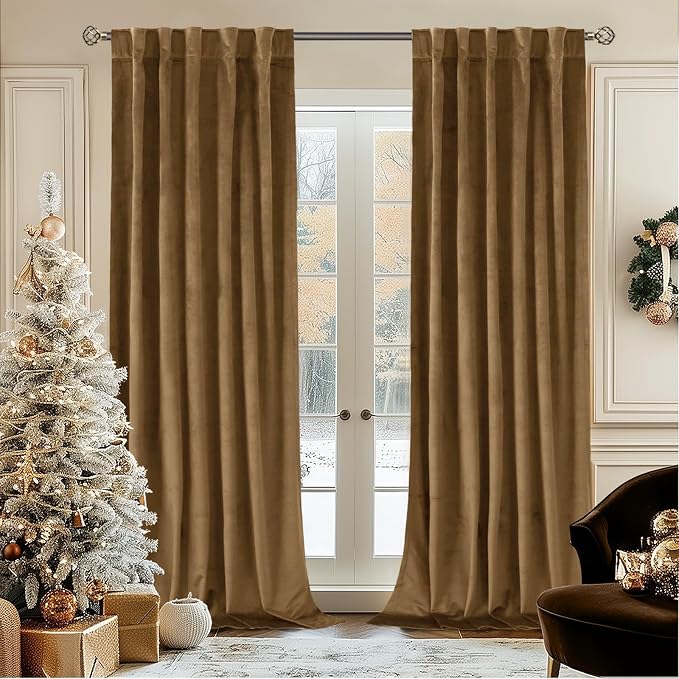 BGment Velvet Curtains for Living Room, 2 Panels, 42x84 Inch, Bronze Brown | Elegant Black Out Curtains 84 Inch Long, Thick, Thermal Insulated, Noise Reduce, Luxury Bedroom Drapes, Back Tab Rod Pocket