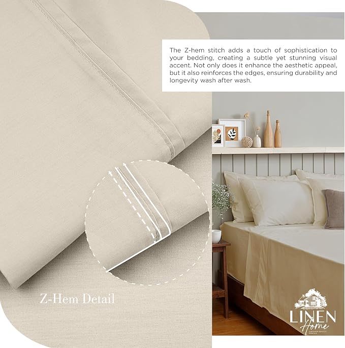 Linen Home 2-Pack Queen Sheet Set, 100% Cotton Percale Bedding, 8-Piece Value Bundle, Deep Pocket Cooling Bed Sheets for Hot Sleepers, Breathable & Crisp Hotel Quality, Long-Staple Cotton, Light Taupe