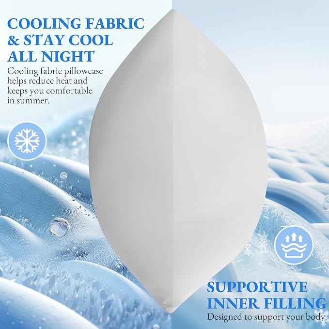 ELNIDO QUEEN Cooling Body Pillow Insert with Cover – Breathable Long Body Pillow for Side Sleepers, Soft Support Bed Pillow for Adults, 20x54 Inches White