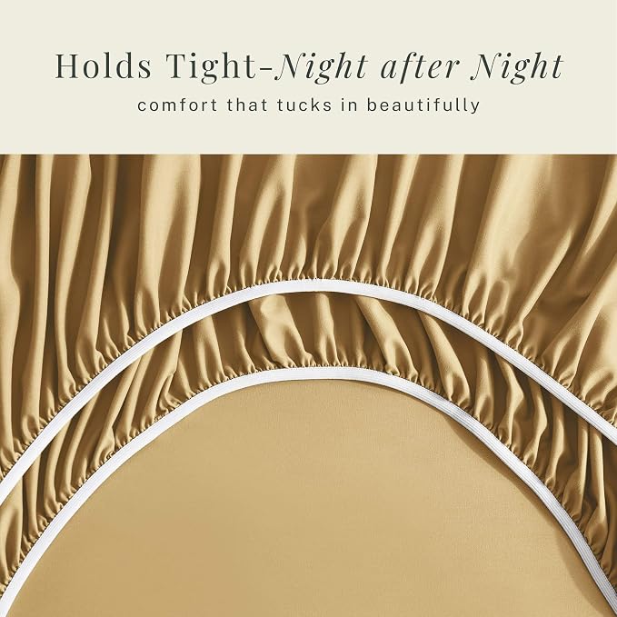 Hearth & Harbor Extra Deep Pocket Queen Sheets Sets - Fits Mattress 18-24 Inches Deep - Extra Deep Pocket Sheets - 6 Piece Queen Size - Camel