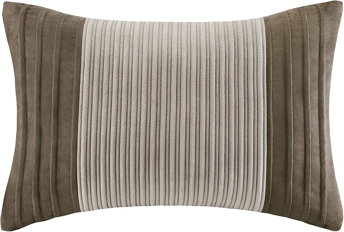 Madison Park Casual Blocks Comforter Set, 7PC Cal King Bedding Set | All Season, with Comforter, Shams, Bed Skirt, Decorative Pillows, Lightweight, Taupe Brown
