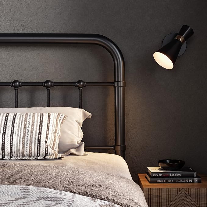 Allewie King Metal Bed Frame with Victorian Iron-Art Headboard, Black | Victorian Style Wrought Iron-Art Headboard/Footboard, Easy Assembly, Under Bed Storage, No Box Spring Required