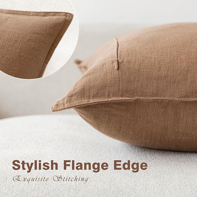 Foindtower Decorative Linen Lumbar Throw Pillow Covers 12x20 Light Brown | Pack of 2 Boho Farmhouse Pillowcase,Accent Neutral Solid Cushion Covers,Morden Home Decor for Couch Sofa Bedroom Living Room