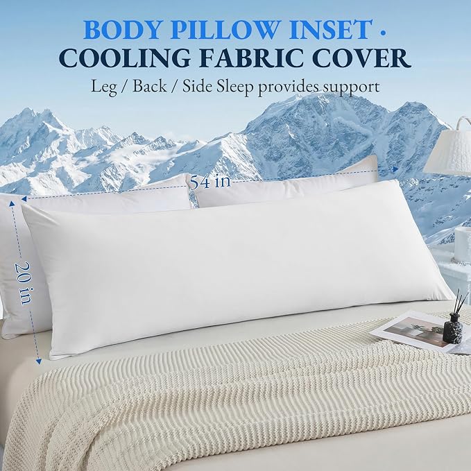 ELNIDO QUEEN Cooling Body Pillow Insert with Cover – Breathable Long Body Pillow for Side Sleepers, Soft Support Bed Pillow for Adults, 20x54 Inches White