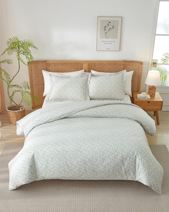Duvet Cover Cal King - Floral Duvet Cover - 3 Piece - Sage Cottage Floral | Soft Floral Duvet Cover 104 x 98 with 2 Pillow Shams, Zipper Closures & Ties, Floral Bedding for Women, Men, Kids & Teens