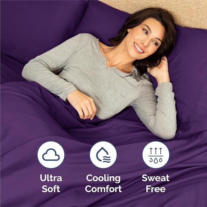 Queen 6 Piece Bed Sheet Set - Comfy, Breathable & Cooling Sheets - Purple | Ultra-Soft Hotel Luxury Bedding Set w/ 8-16 Inch Deep Pockets, 1 Flat & 1 Fitted Sheet & 4 Pillowcases, Wrinkle & Fade Free