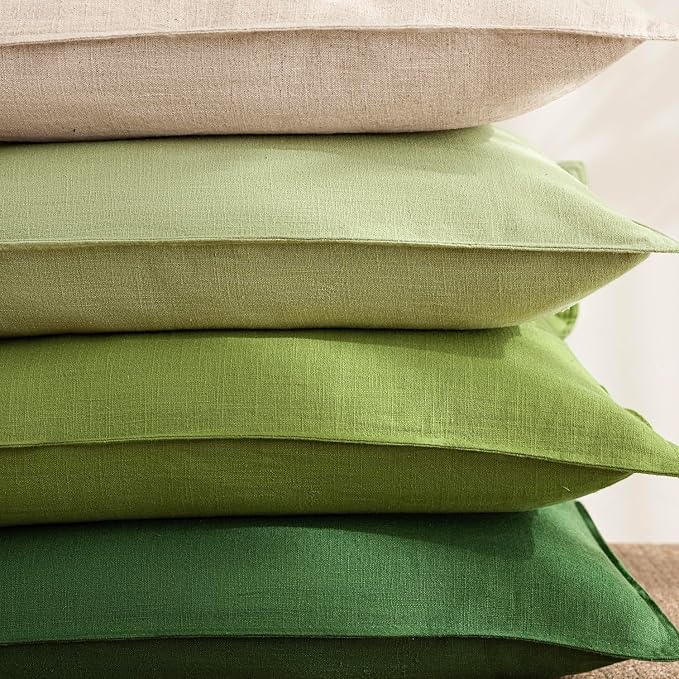 Foindtower Linen Solid Decorative Throw Pillow Covers 20x20 Forest Green | Pack of 2 Boho Farmhouse Pillowcase,Accent Neutral Cushion Covers,Morden Home Decor for Chair Couch Sofa Bedroom Living Room