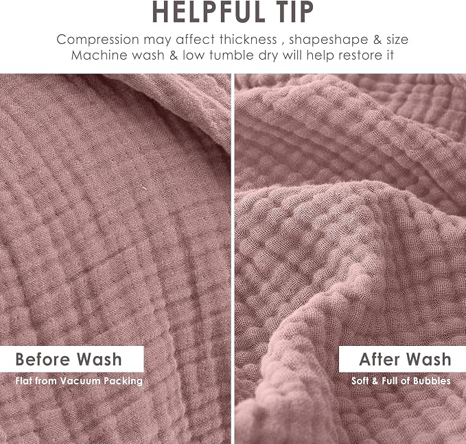 EMME Muslin Blankets for Adults Throw Blanket for Couch Breathable Gauze Soft Lightweight Airy Dusty Pink Super King 120" x 94"
