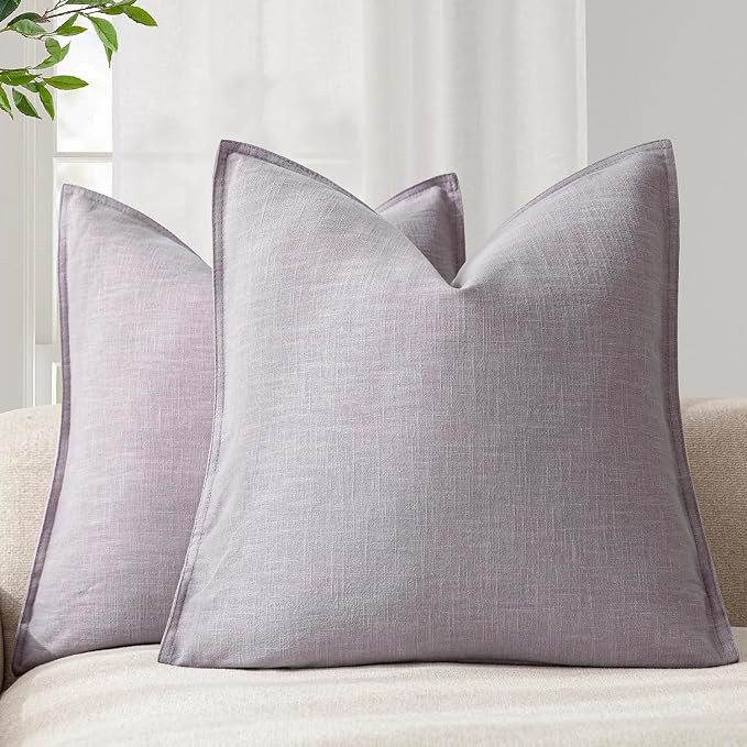 Foindtower Linen Solid Decorative Throw Pillow Covers 22x22 Light Purple | Pack of 2 Boho Farmhouse Morden Pillowcase,Accent Rustic Cushion Covers,Home Decor for Chair Couch Sofa Bedroom Living Room