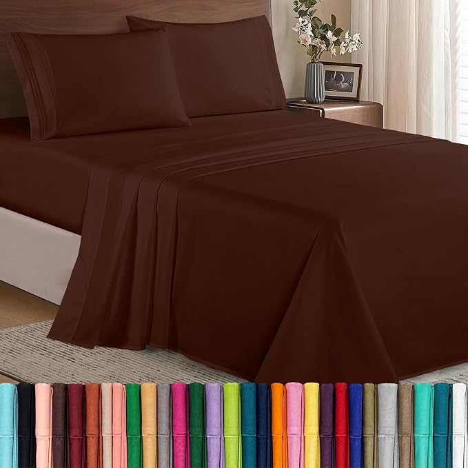 Elegant Comfort Luxury Soft 1500 Thread Count Egyptian Quality 3-Piece Sheet Wrinkle and Fade Resistant Bedding Set, Deep Pocket up to 16inch Twin/Twin XL Chocolate Brown