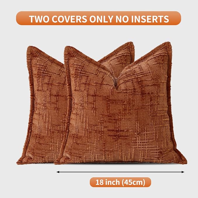 HPUK Chenille Throw Pillow Covers 18x18 Inch, Soft Woven Texture, Set of 2 | Plush woven texture, invisible zipper, couch sofa bed bedroom living room decor, square cushion covers, inserts not included