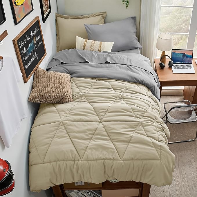 BEDELITE Twin XL Comforter Set 5 Pieces, Reversible Oatmeal Bed in A Bag | Soft All Season Down-Alternative Comforter, Sheets, Pillowcases & Shams, OEKO-TEX Certified Bedding for Drom Room, College