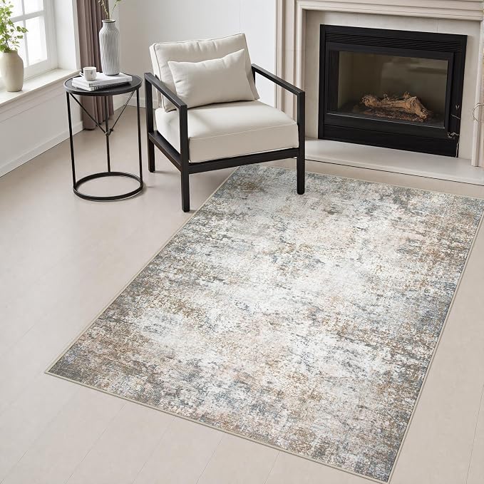 Area Rug Living Room: 3x5 Modern Washable Indoor Soft Carpet Brown | For Hallway, Bedroom, Kitchen, Laundry, Bathroom,Door Mat,Modern Abstract,Machine washable,Non-Slip,Stain Resistant,Indoor