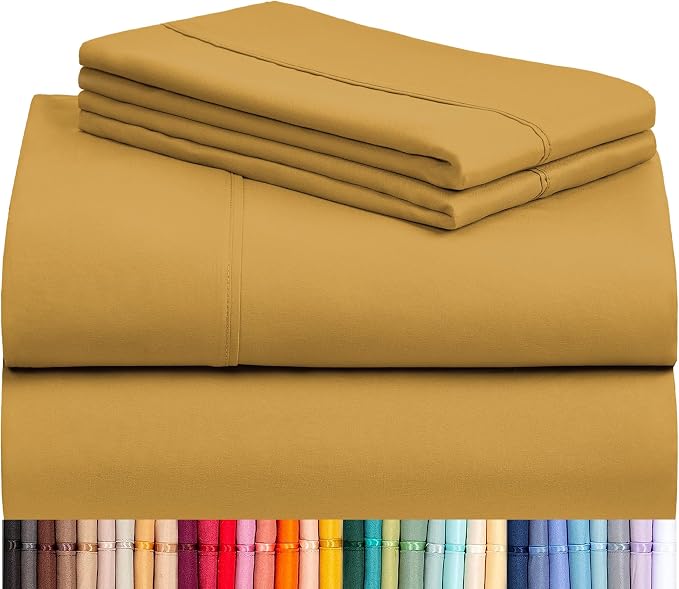 LuxClub 4 PC King Sheet Set, Deep Pockets Wrinkle Free Cooling Bed Sheets Hotel Bedding for Women, Men, Includes 1 Fitted Sheet, 1 Flat Sheet and 2 Pillowcases-Soft Medallion Gold | LuxClub Silky Fitted Sheet & Pillowcase Sets, Breathable Hotel Luxury ...