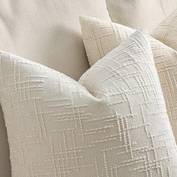 MIULEE Chenille Textured Throw Pillow Covers Cream White 20x20 Set of 2 | Slubby Decorative Pillows, Boho Farmhouse Home Decor, Modern Neutral Cushion Covers for Couch Sofa Bed Living Room