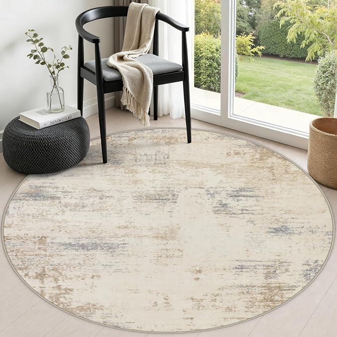 Round Area Rug Living Room: 5 ft Modern Washable Indoor Carpet | For Bedroom Dining Room Farmhouse Nursery Hallway Office,Modern Abstract,Machine washable,Non-Slip,Stain Resistant,Indoor