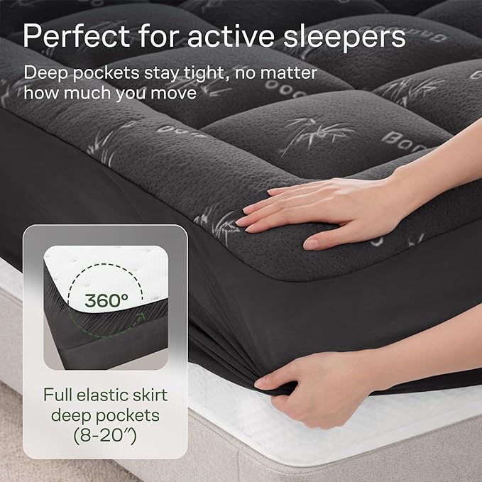 Niagara Sleep Solution Ultra Soft & Cooling Mattress Topper - Twin Size | Rayon Derived from Bamboo, Pillow Top Mattress Pad, 20" Deep Pocket, Back Pain Relief, Perfect for Hot Sleepers, Dark Gray