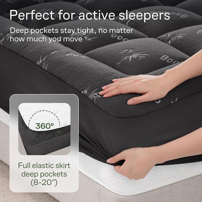 Niagara Sleep Solution Ultra Soft & Cooling Mattress Topper - Cal King Size | Rayon Derived from Bamboo, Pillow Top Mattress Pad, 20" Deep Pocket, Back Pain Relief, Perfect for Hot Sleepers, Dark Gray