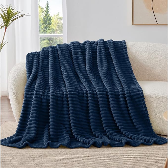 BEDELITE Ribbed Twin Blanket for Couch & Bed, Navy, 60"x80" | Ultra-Soft Plush Fleece, Cozy, Warm Yet Lightweight, Ribbed Texture, Home Decor, Machine Washable, Giftable, All-Season Use