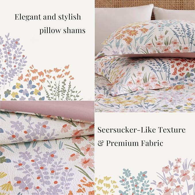 Full Size Comforter Sets - 7 Pieces Floral Bed in a Bag Full Bedding Set | All Season Botanical Flowers Comforter Set with Sheets, Pillowcases & Shams