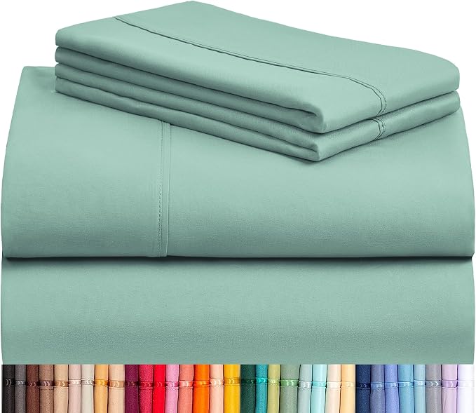 LuxClub 4 PC Queen Sheet Set, Deep Pockets Wrinkle Free Cooling Bed Sheets Hotel Bedding for Women, Men, Includes 1 Fitted Sheet, 1 Flat Sheet and 2 Pillowcases-Soft Light Teal | LuxClub Silky Fitted Sheet & Pillowcase Sets, Breathable Hotel Luxury Bed...