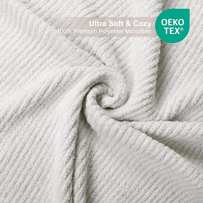 MH MYLUNE HOME Ultra Soft Ribbed Throw Blanket Plush, Beige, 50"x60" | Reversible Fleece Throw Blanket, Comfy Fluffy Fuzzy Plush Blanket Throws for Couch Sofa Bed, Cozy Blankets for Women Gift