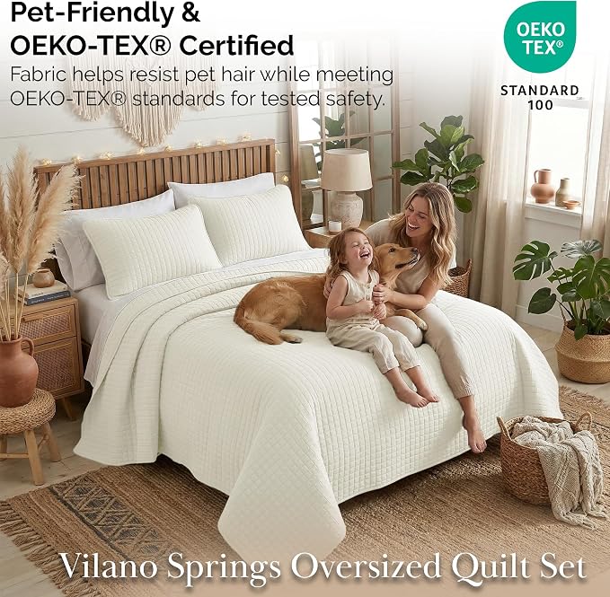 Southshore Fine Living, Inc. Full/Queen Size Quilt Bedding Set, Wrinkle-Free Stain & Pet Hair Resistant Bedding, Coverlet Bedspreads Queen Size/Full Size Bedspread with 2 Pillow Shams, Cream
