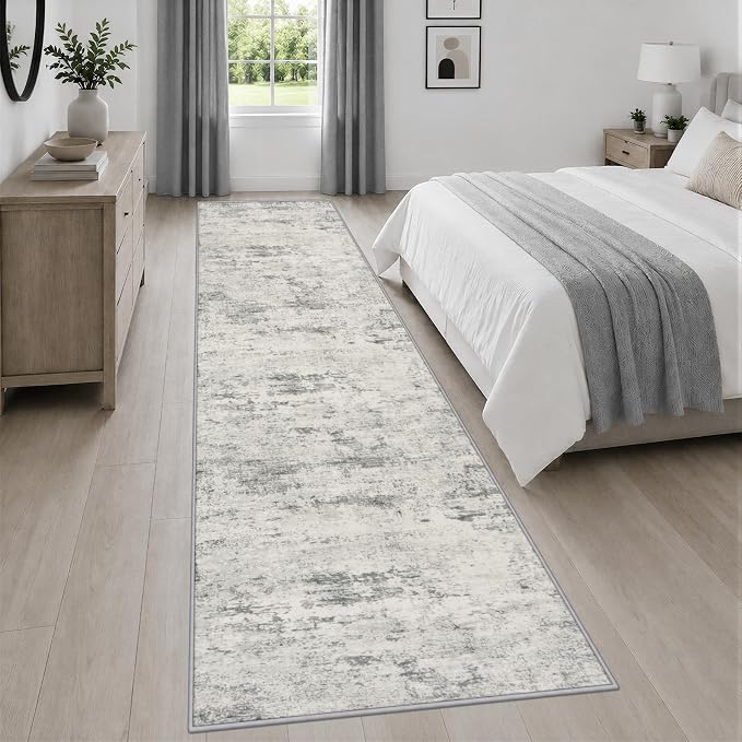 2.6x14 Washable Runner Rug:Modern Abstract Indoor Soft Carpet Gray | For Hallway, Bedroom, Kitchen, Laundry, Bathroom,Door Mat,Modern Abstract,Machine washable,Non-Slip,Stain Resistant,Indoor