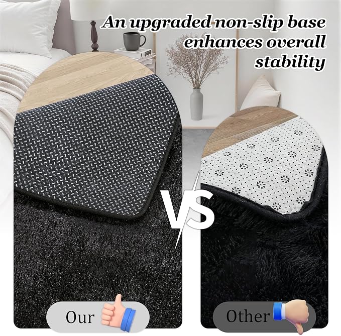 Area Rug Living Room Bedroom: 6x9 Fluffy Plush Shag Carpet Black | For Kids Room Playroom Nursery Home Decor,Ultra Soft,Non-Slip Non-Shedding,Fuzzy Plush,Large Indoor Floor Carpet,Easy Clean