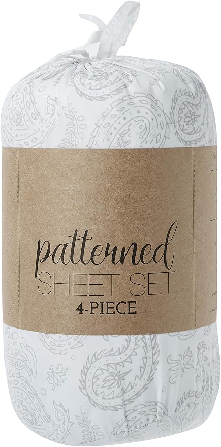 Linen Market 4 Piece King Sheet Set - Breathable, Double-Brushed Patterned Cooling Sheets – Oeko-TEX Certified Ultra Soft & Wrinkle-Free 16" Deep-Pocket King Sheets - Easy Care Coarse Paisley Gray