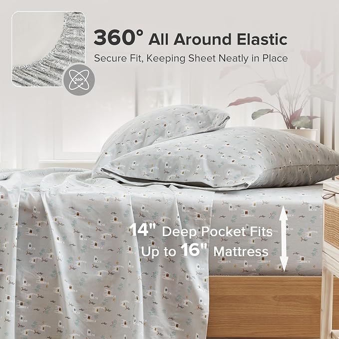 Comfort Spaces 100% Cotton Percale Sheets King Sheet Set 4 Pcs, Lama Multi | Crisp, Cool & Breathable Bed Sheets, 14" Deep Pocket Fits Up to 16" Mattress, Lightweight, All Season Cozy, with Pillow Case