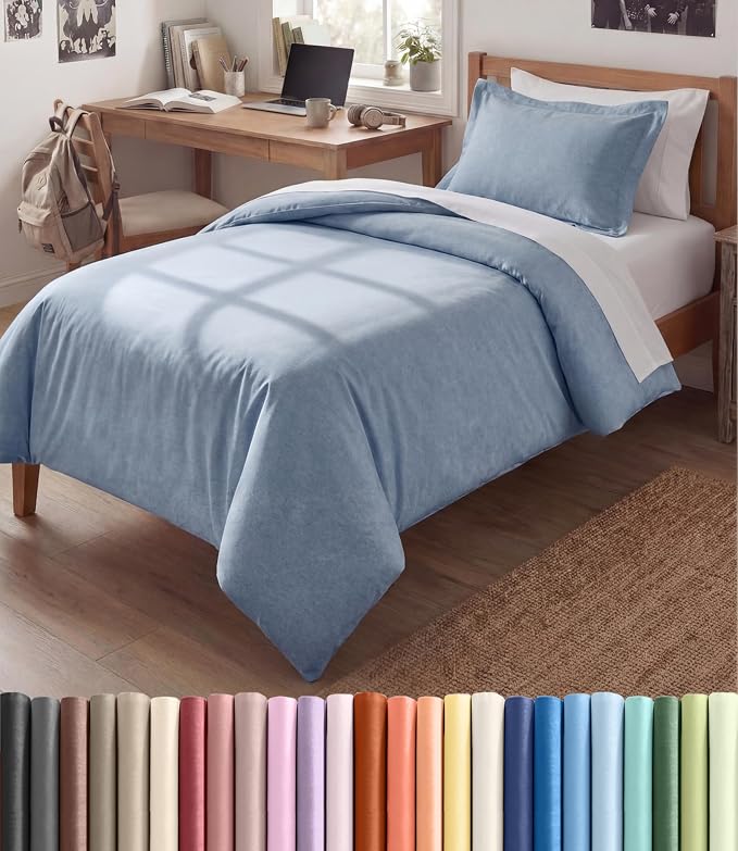 Duvet Cover Twin/Twin XL - 2 Piece with Zipper Closure - Heathered Blue | Extra Soft, Breathable, Twin/Twin XL Duvet Cover 68" x 90" w/ 1 Pillow Sham, Zipper Closures & Ties, Women, Men, Kids & Teens
