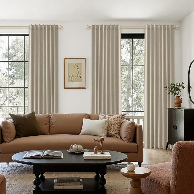 100% Blackout Linen Curtains for Bedroom 90 inches Long, Thermal Insulated Room Darkening Black Out Window Drapes for Living Room, Back Tab Rod Pocket 2 Panels Set,Stone Beige,52x90