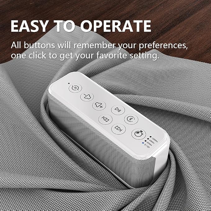 White Noise Machine, Bluetooth Speaker for Sleep, Sound Machine for Office | 15 Soothing Sounds, 3000mAh Battery with Type-C Charging, Auto-Off Timer, 8 Adjustable Volume Levels and Memory