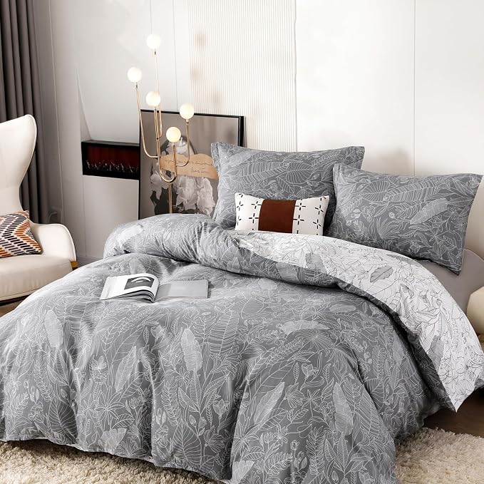 OAITE Twin Duvet Cover Set 3pcs 100% Cotton with GreyForest | Soft, Breathable,Long-lasting,Comfort,Hidden Zipper,8 Corner Ties,Easy Care for All Season