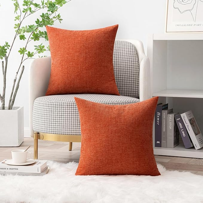 MIULEE Soft Chenille Fall Throw Pillow Covers Rust 18x18 Inch Pack of 2 | Modern Fall Home Decor, Classic Decorative Pillows, Solid Dyed Cases, Boho Couch Cushion Covers for Sofa Bed Living Room