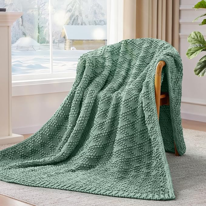 Anysay Knitted Weighted Blanket for Adult, Chunky Knit Throw 50''*60'' 7lbs | Cooling Weighted Blanket for Sleep Breathable Machine Washable Fall Heavy Blanket for Room Decor(HazeGreen)