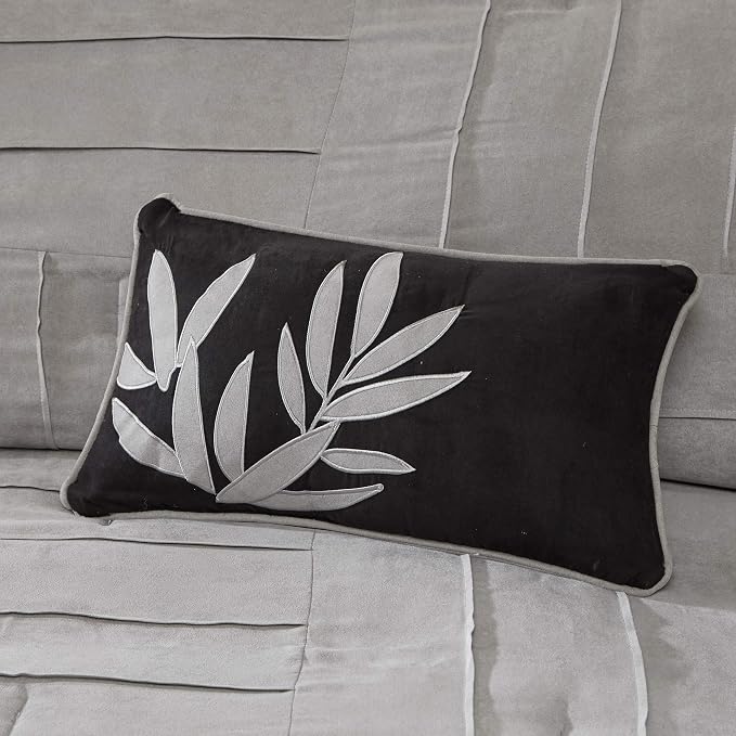Madison Park Casual Blocks Suede Comforter Set, 7PC Cal King Bedding Set | All Season, with Comforter, Bed Skirt, Decorative Pillows, Shams, Black Grey, Grey