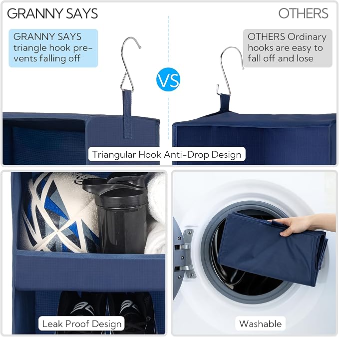 GRANNY SAYS 3-Shelf Hanging Closet Organizer, Foldable Storage, Navy | 33 lb Capacity, No-Sag Support, Keeps Clothes Neat, Folds Flat, Fits RV, Dorm & Small Closets, 2 Pack
