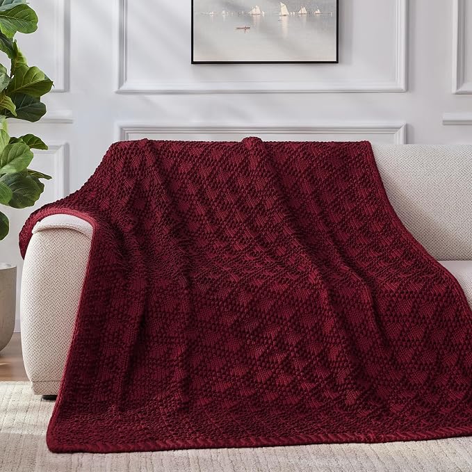 Anysay Knitted Weighted Blanket for Adult, Chunky Knit Throw 36''*48'' 3lbs | Cooling Weighted Blanket for Sleep Breathable Machine Washable Fall Heavy Blanket for Room Decor(Red)