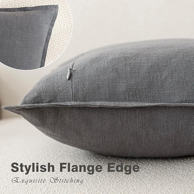 Foindtower Linen Solid Decorative Throw Pillow Covers 26x26 Inch Grey | Boho Farmhouse Morden Pillowcase,Pack of 2 Soft Accent Cushion Covers,Rustic Home Decor for Chair Couch Bedroom Living Room